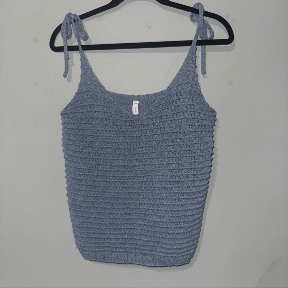 Wishlist Womens Blue Crochet Knit Tie Shoulder Camisole Scoop Neck Tank Top‎ M
